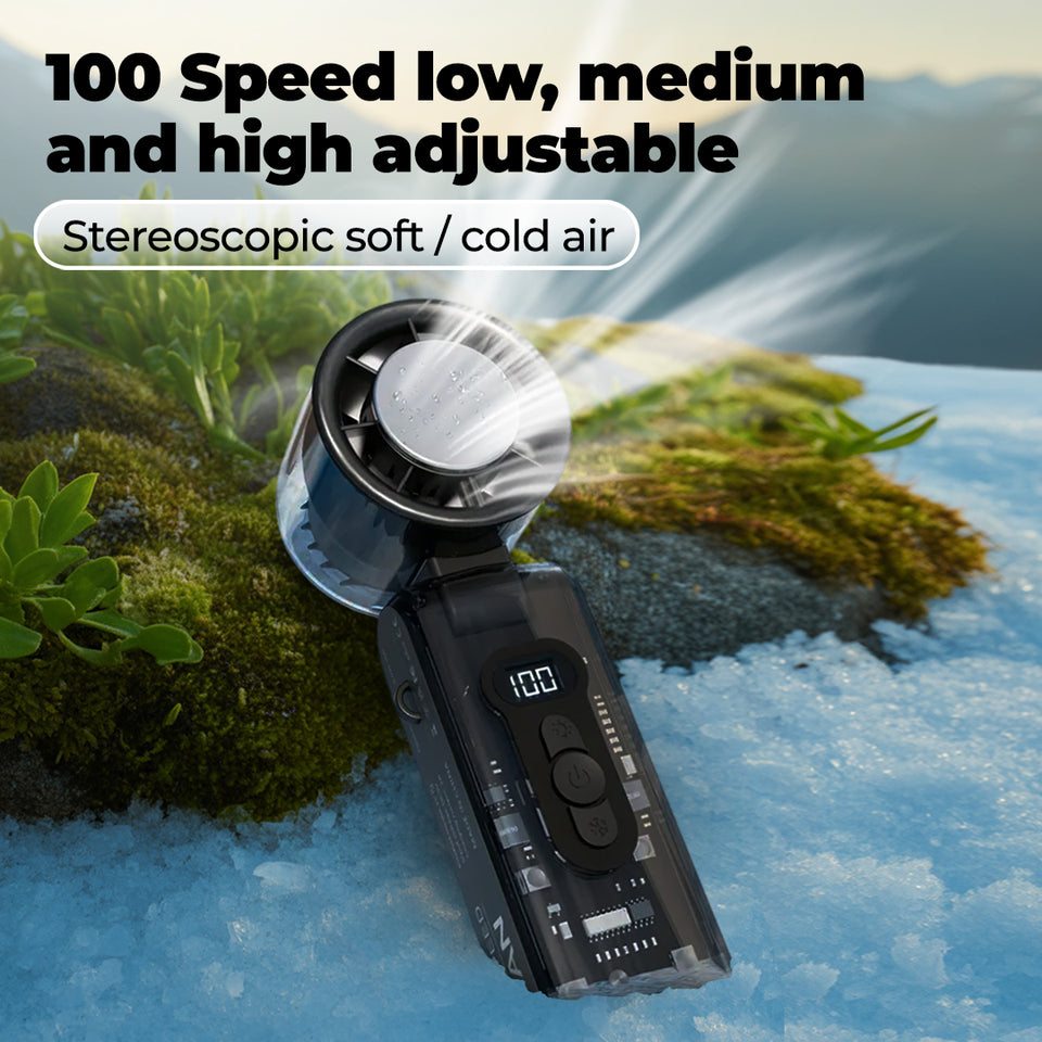 Portable Ice Compress Handheld Fan, 3600mAh USB-C, Quiet & Cool